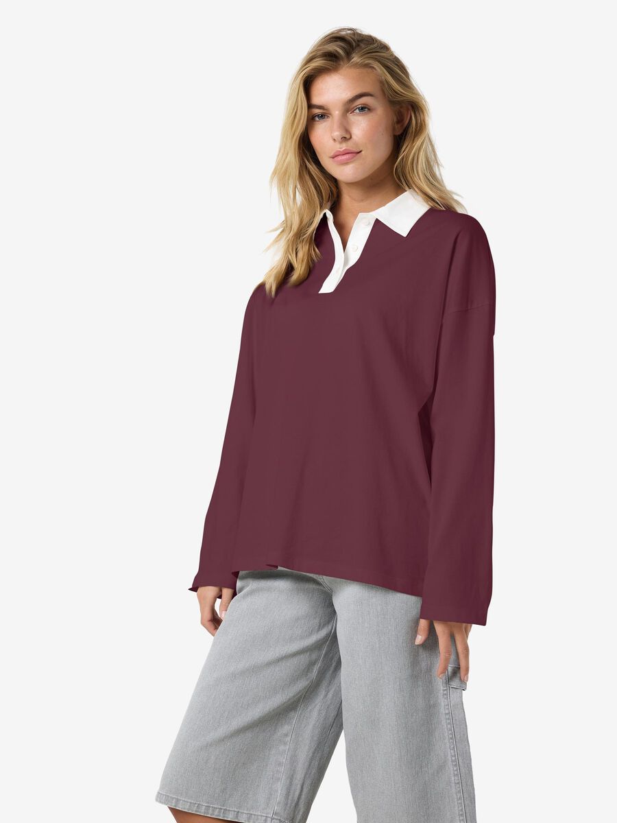 Noisy May LONG SLEEVED POLO SHIRT, Burgundy, highres - 27035658_Burgundy_003.jpg
