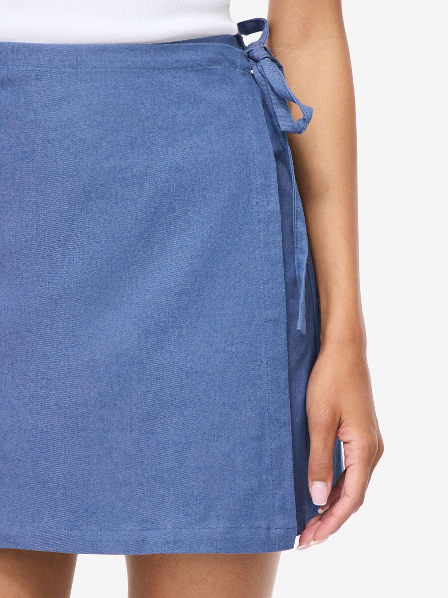 Product tile image - NMNICKI MINI WRAP SKIRT, Medium Blue Denim | 27038320_MediumBlueDenim