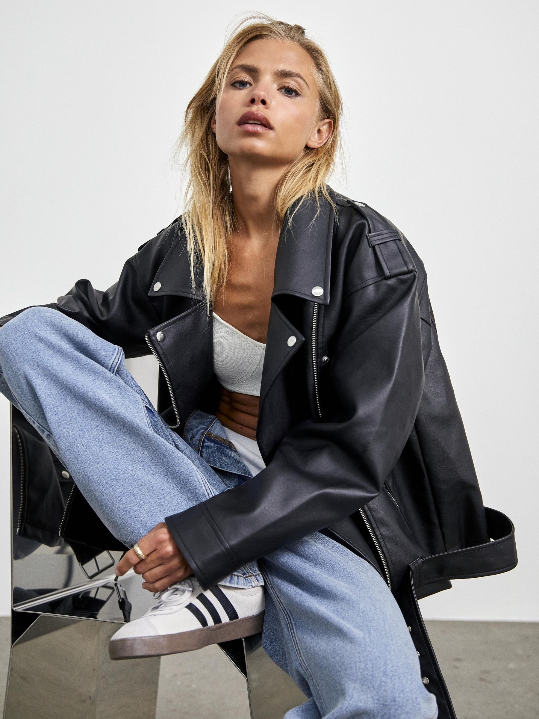 Faux leather jacket oversized shop