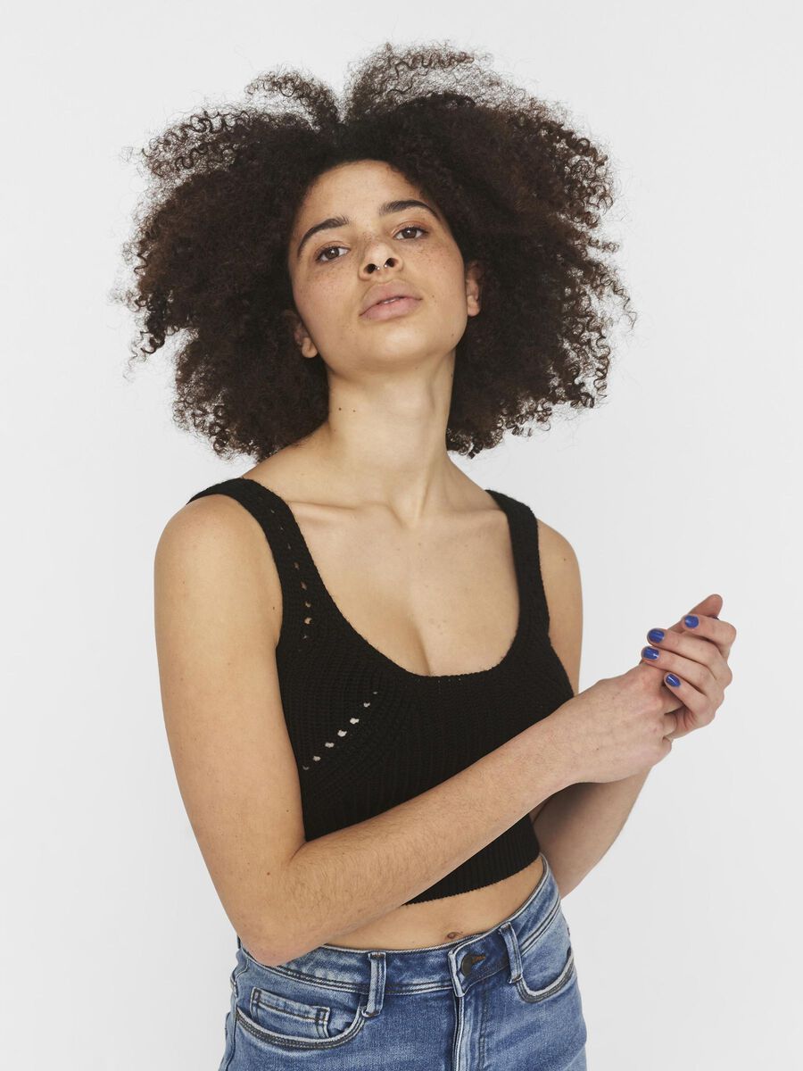 CROPPED STRIKKET TOP, Black, highres