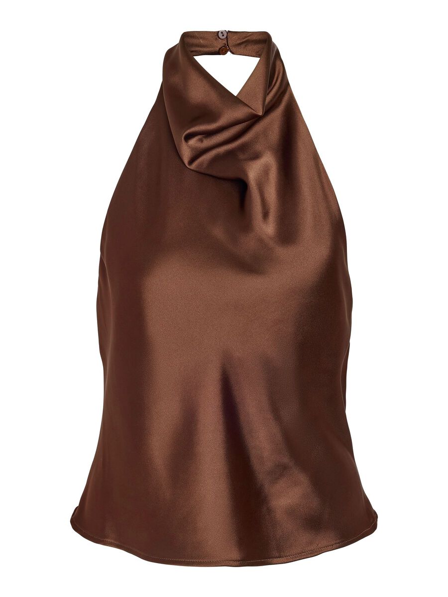 Carousel image - NMBRISA SATIN SLEEVELESS TOP, Chocolate Brown | 2