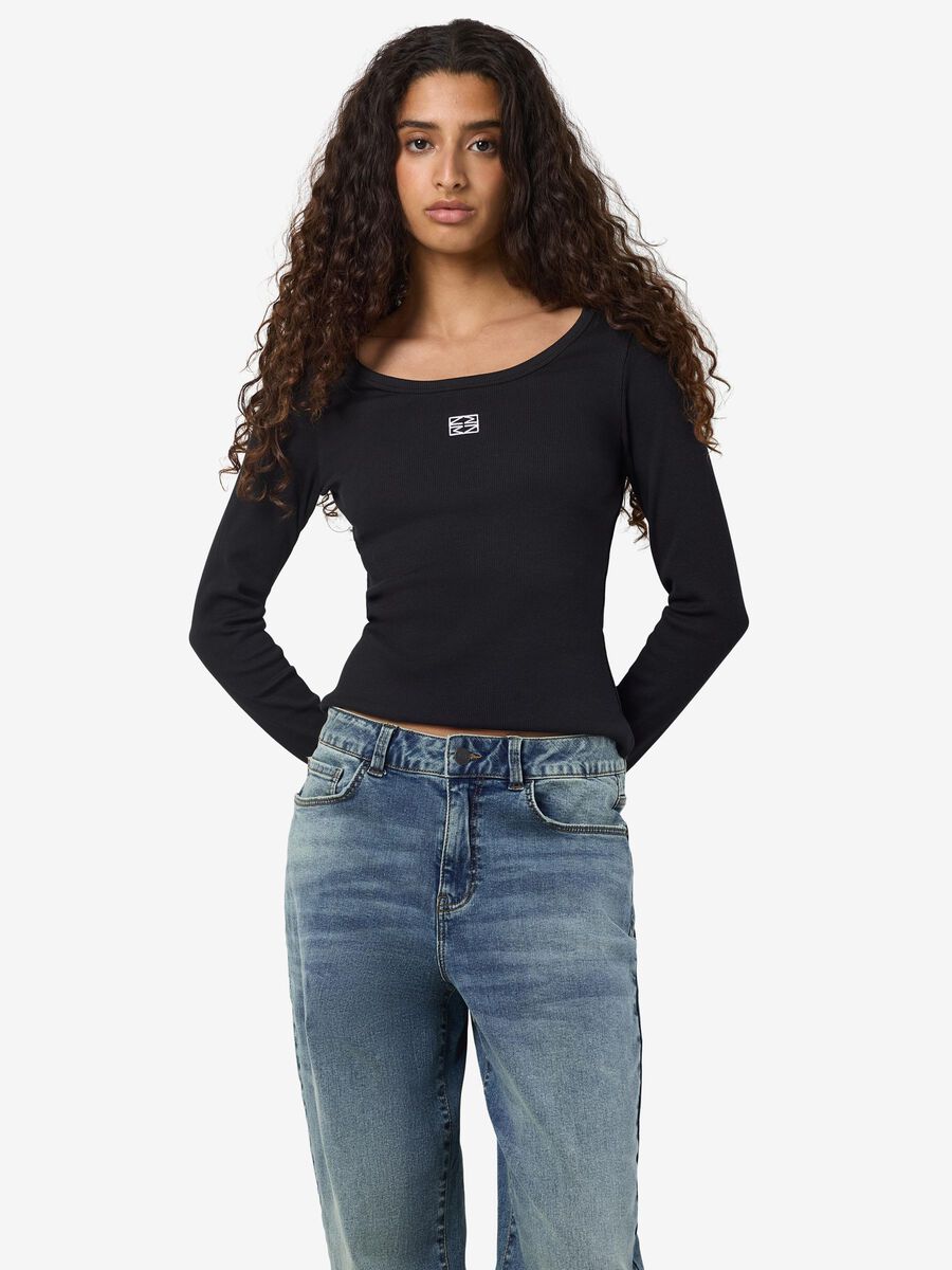 Product carousel image - SLIM FIT LONG SLEEVED TOP, Black | 1