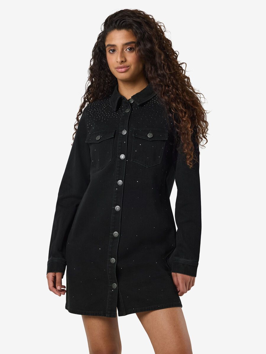 Carousel image - RHINESTONE DENIM DRESS, Black Denim | 1
