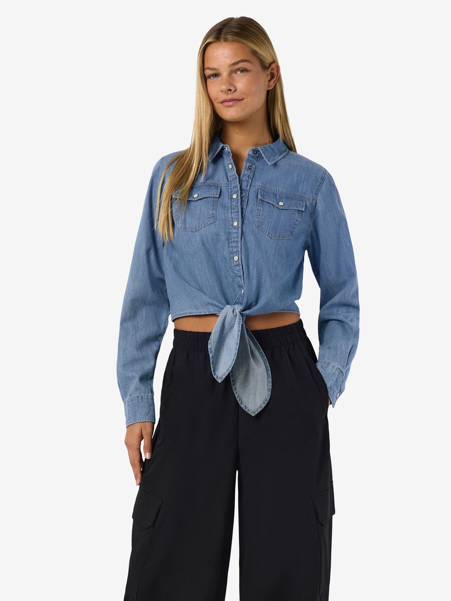 Product tile image - NMHELSA DENIM SHIRT, Light Blue Denim | 27036505_LightBlueDenim