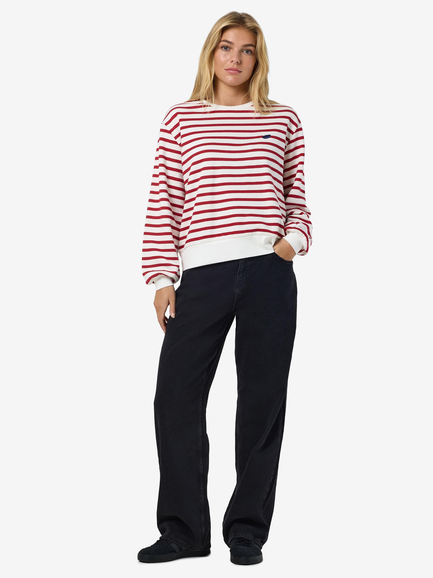 Red and black striped sweatshirt discount