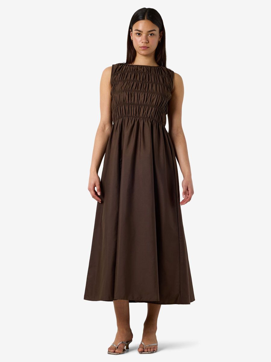 Product tile image - NMFJOLA - MIDI ROBE SMOCK&Eacute;E, Chocolate Brown | 27038352_ChocolateBrown