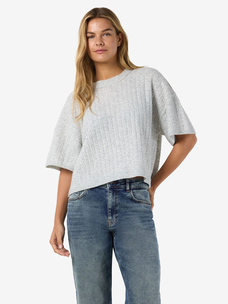 Product tile image - NMSMILLA  KNITTED TOP, Light Grey Melange | 27036680_LightGreyMelange