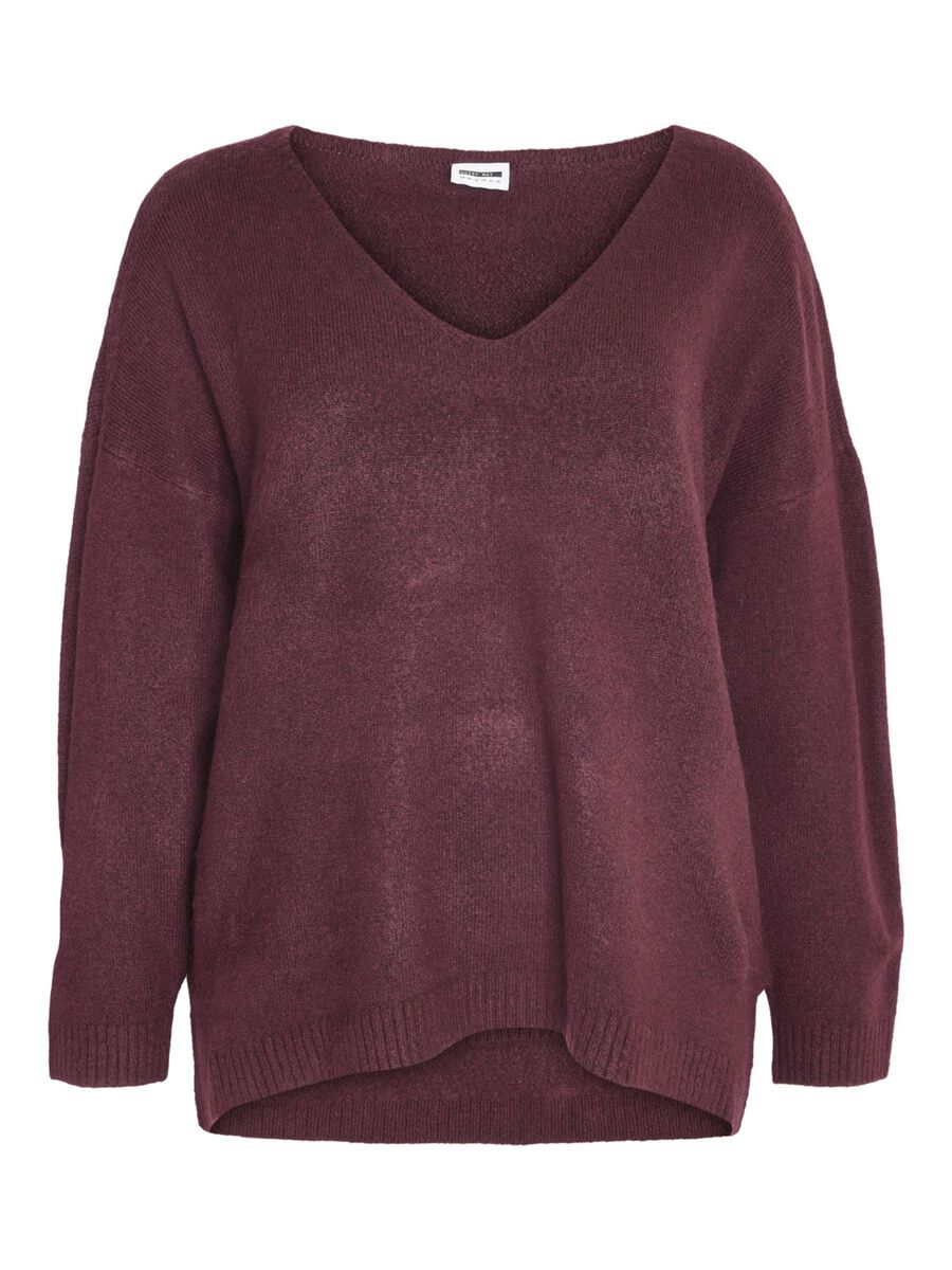 Noisy May CURVE V-HALS STRIKKET PULLOVER, Windsor Wine, highres - 27022920_WindsorWine_001.jpg