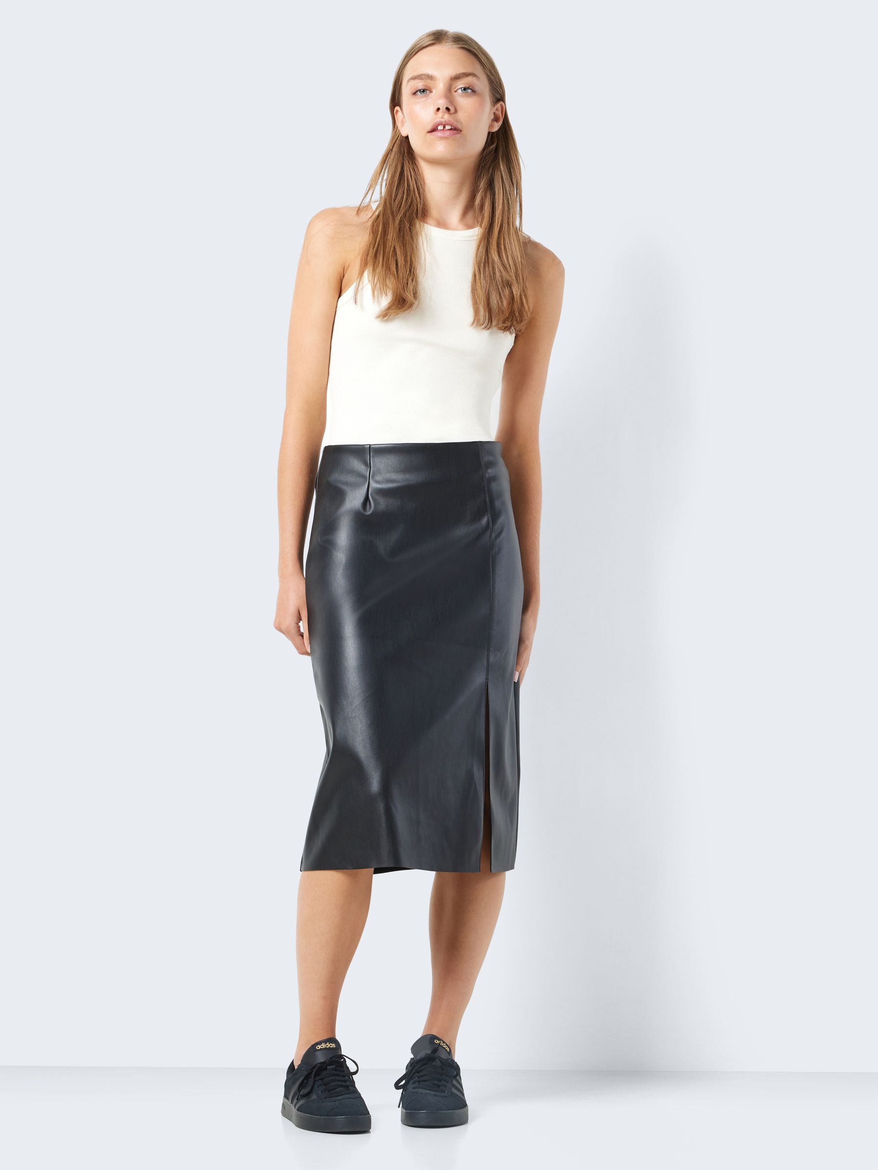 High waisted hotsell leather midi skirt