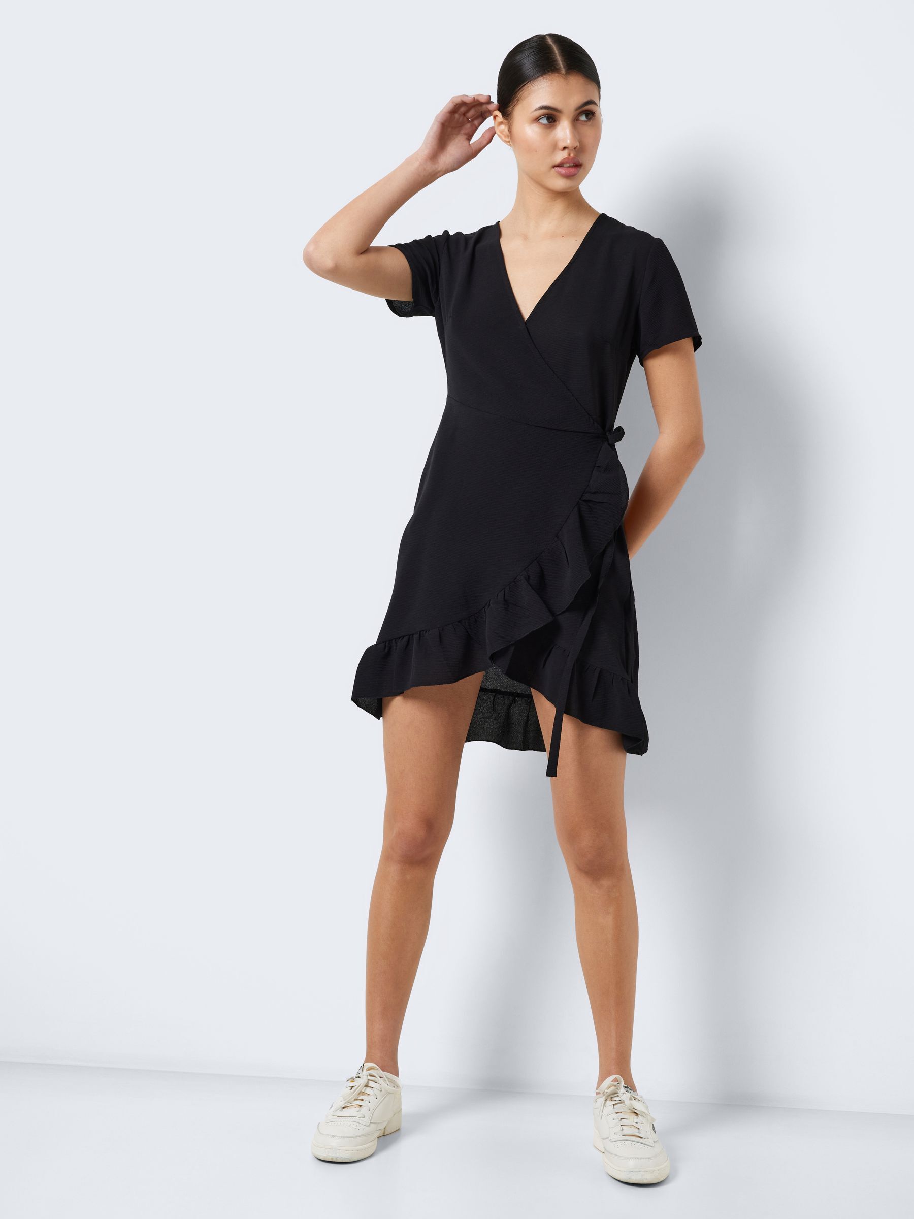Black short wrap top dress
