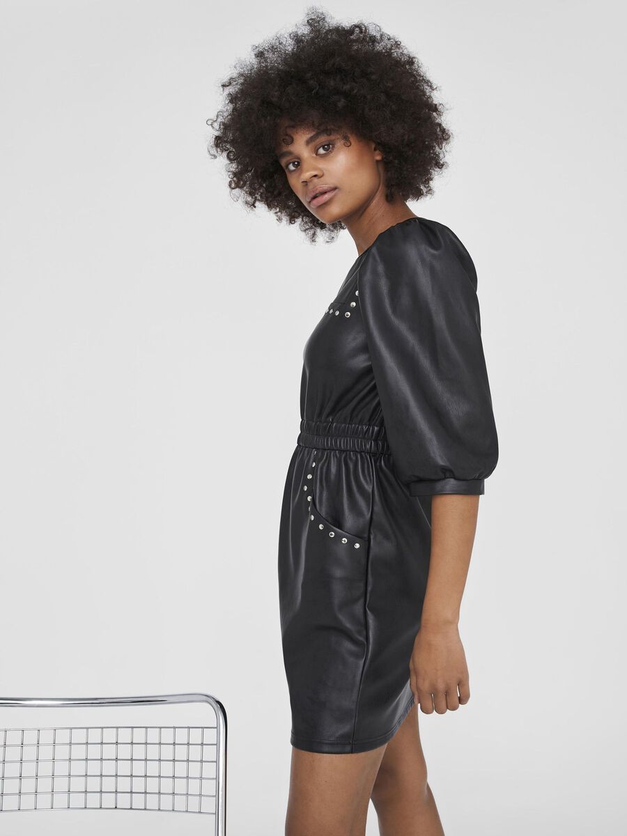PU STUD DRESS, Black, highres