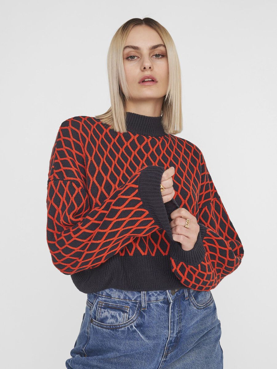 HIGH NECK KNITTED PULLOVER, Night Sky, highres