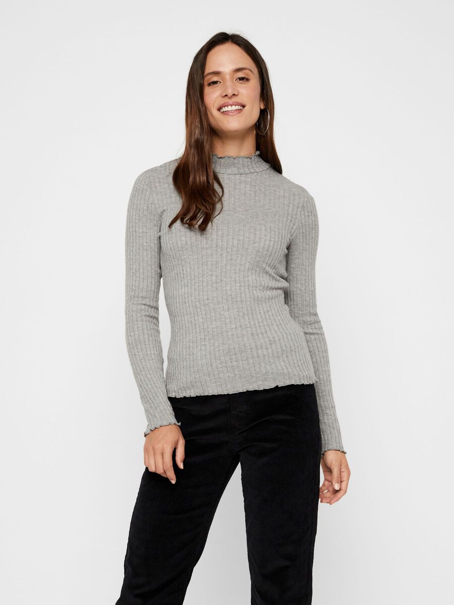 Noisy May HIGH NECK KNITTED PULLOVER, Medium Grey Melange, highres - 27010009_MediumGreyMelange_003.jpg