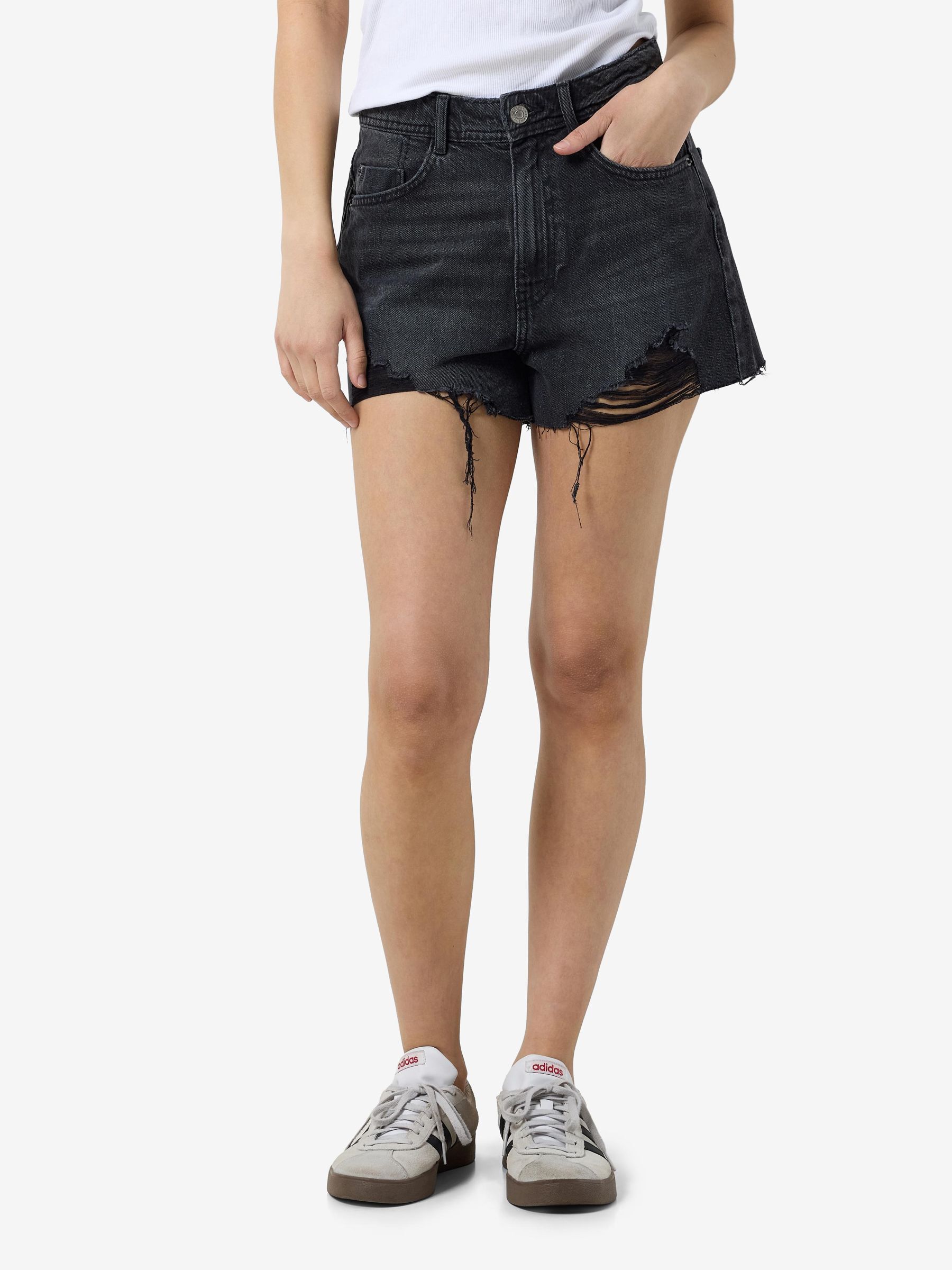 Ripped denim shorts high waisted black deals