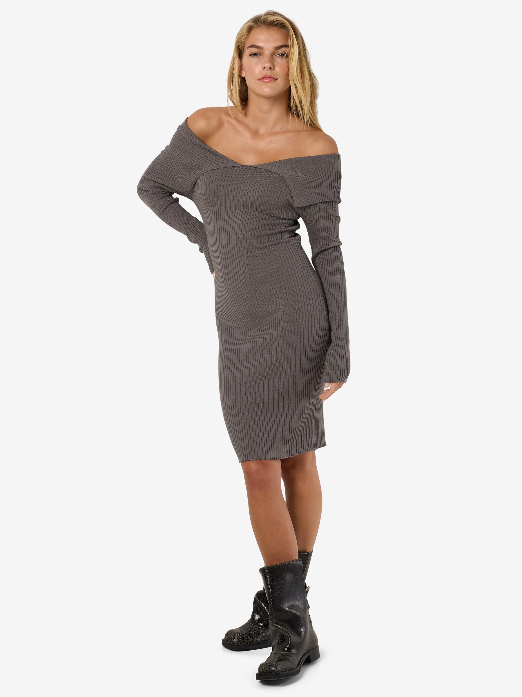 OFF SHOULDER KNITTED DRESS Grey NOISY MAY