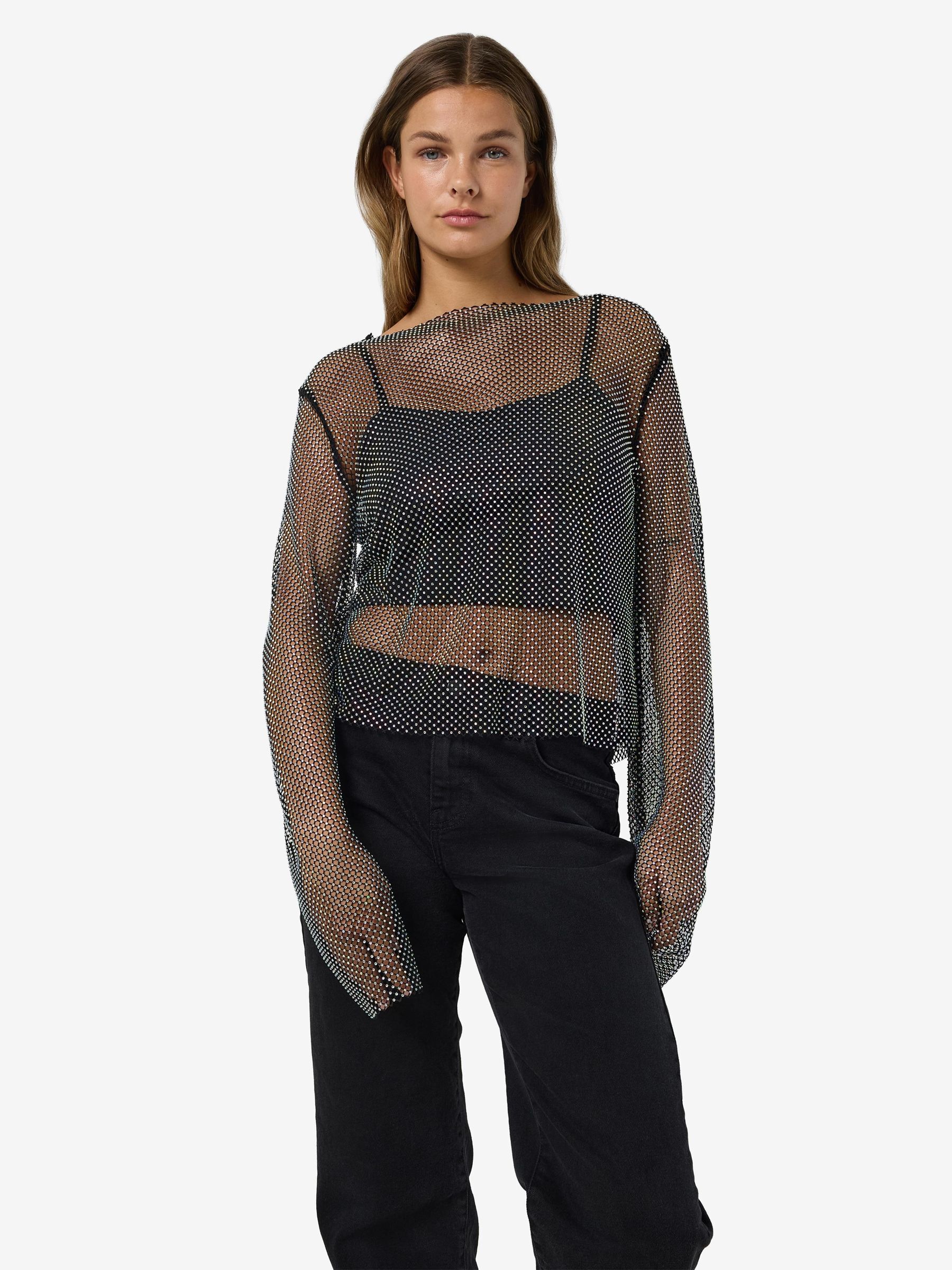 Long sleeve glitter mesh top sales