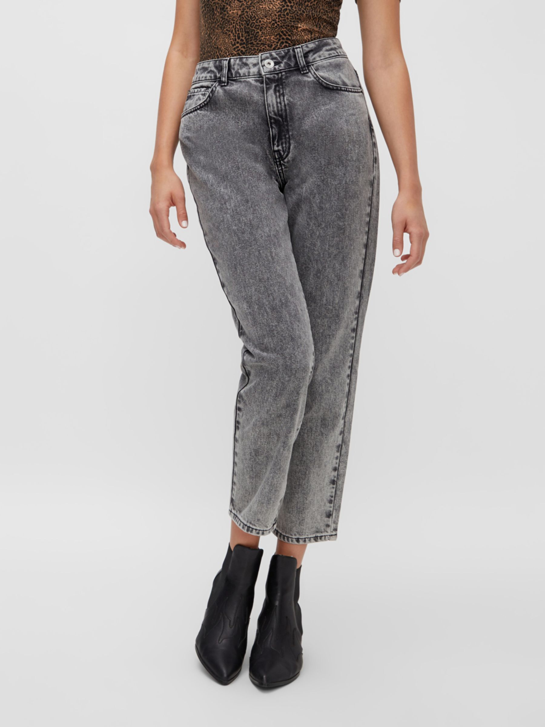 Grey high waisted mom jeans
