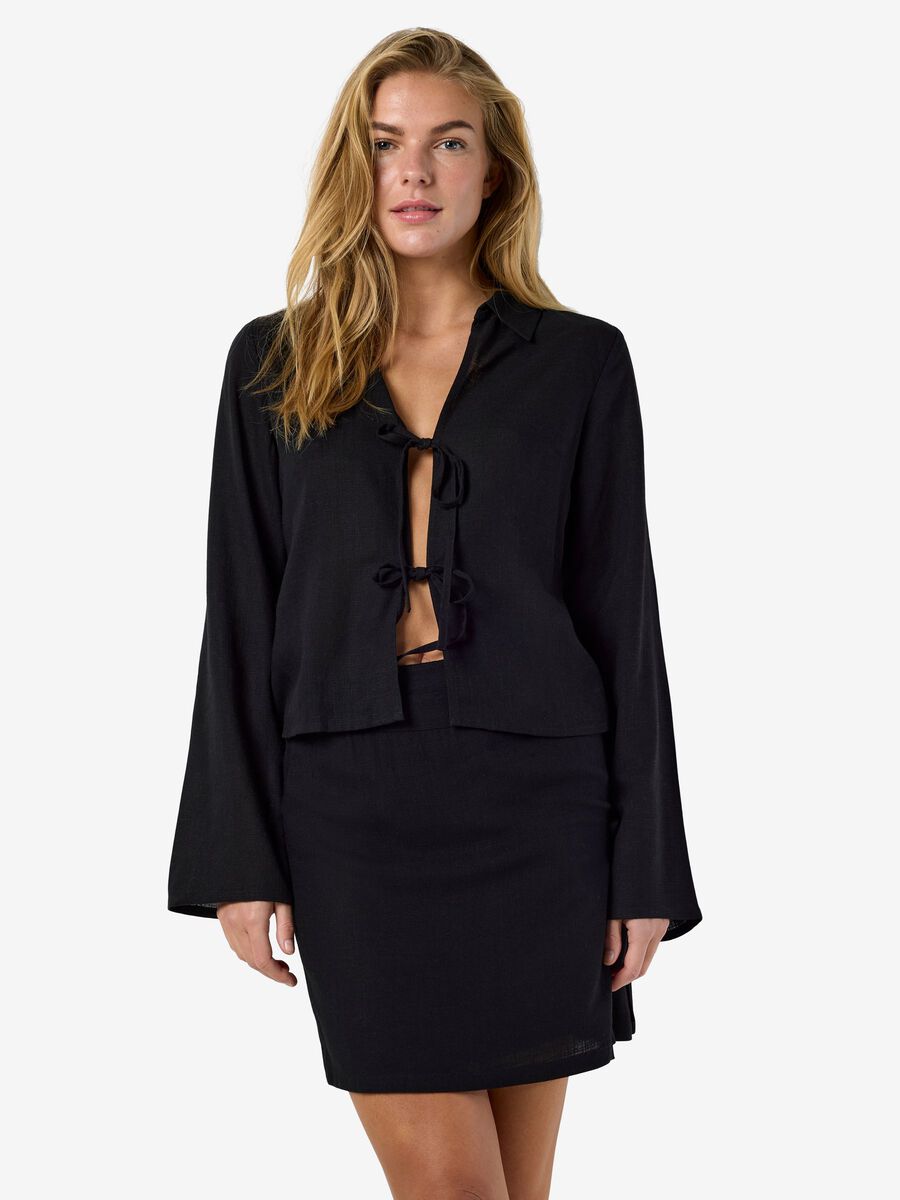 Carousel image - NMLEILANI TIE LONG SLEEVED TOP, Black | 1