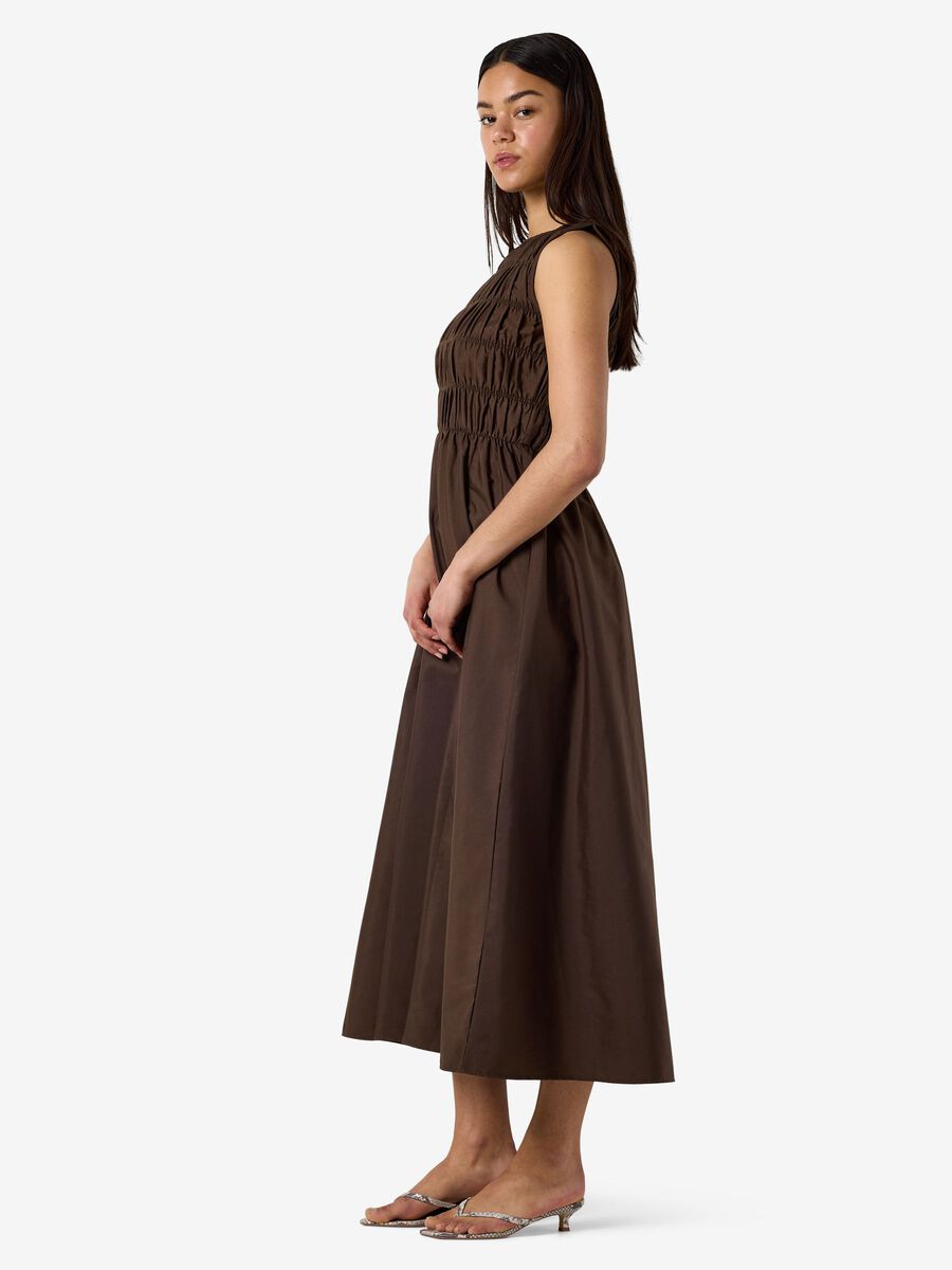 Carousel image - NMFJOLA - MIDI ROBE SMOCK&Eacute;E, Chocolate Brown | 4