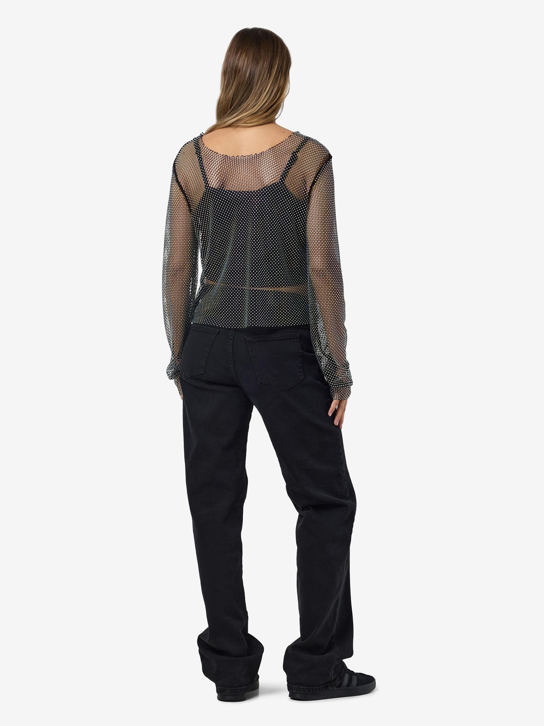 black glitter mesh top