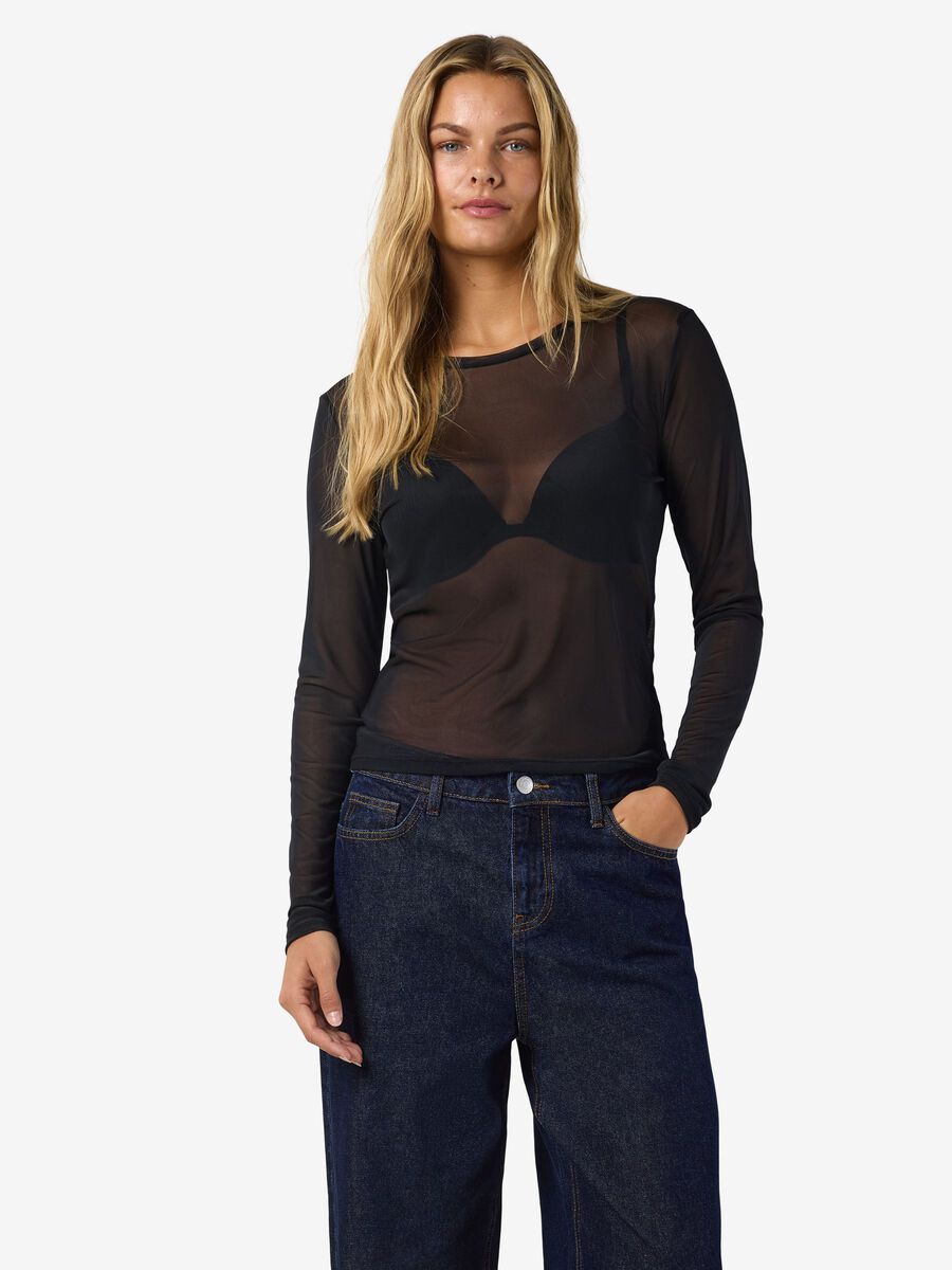 Product carousel image - LONG SLEEVED MESH TOP, Black | 1