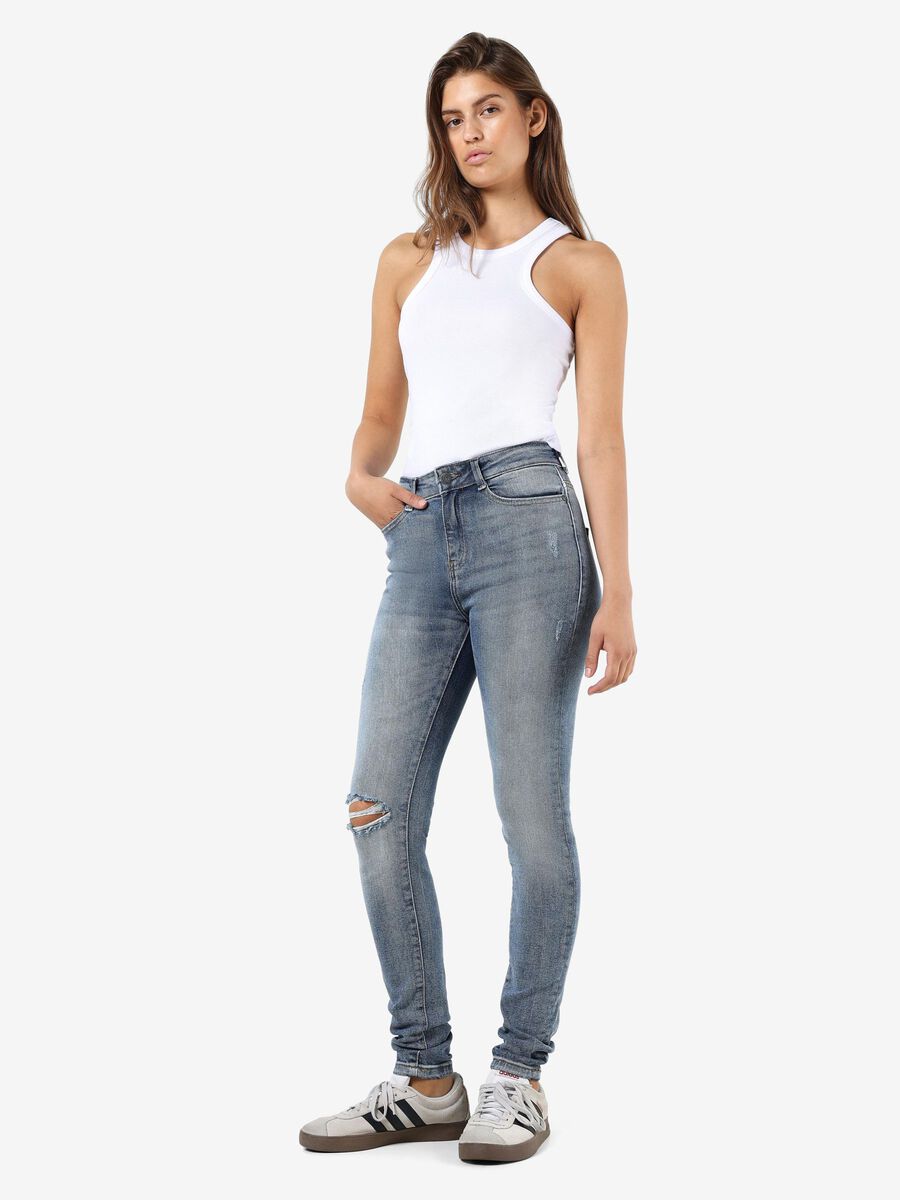 Noisy May NMCALLIE HIGH WAISTED SKINNY FIT JEANS, Medium Blue Denim, highres - 27020240_MediumBlueDenim_007.jpg
