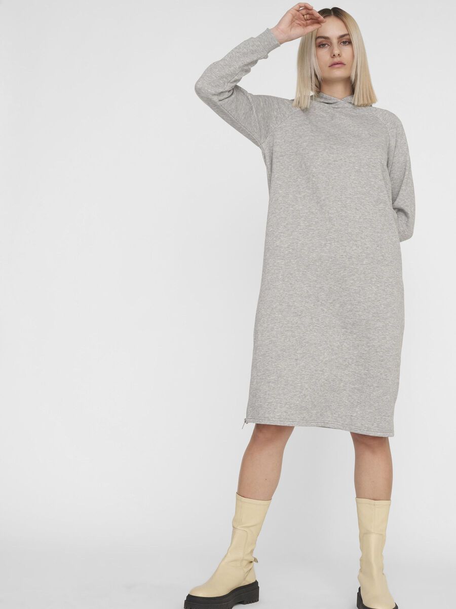 LONG SWEAT DRESS, Light Grey Melange, highres