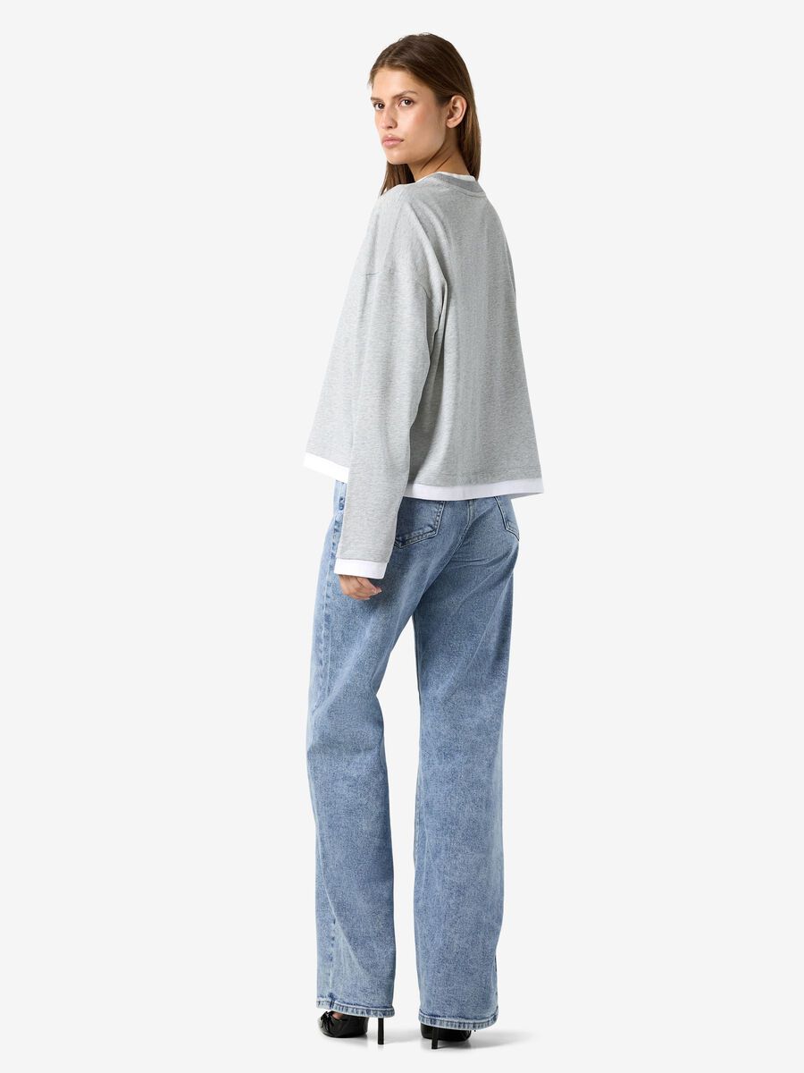 Carousel image 3 NMEMBER DOUBLE LAYER LONG SLEEVED TOP, Light Grey Melange