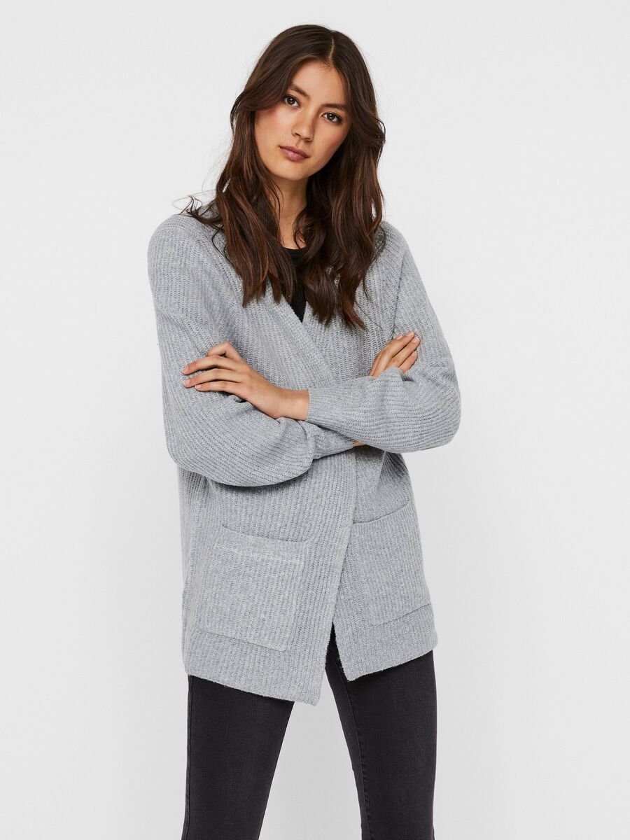 Noisy May OUVERT CARDIGAN EN MAILLE, Light Grey Melange, highres - 27012824_LightGreyMelange_003.jpg