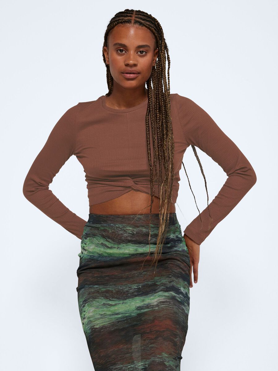 Noisy May LONG SLEEVED KNOT DETAIL TOP, Cappuccino, highres - 27021336_Cappuccino_007.jpg