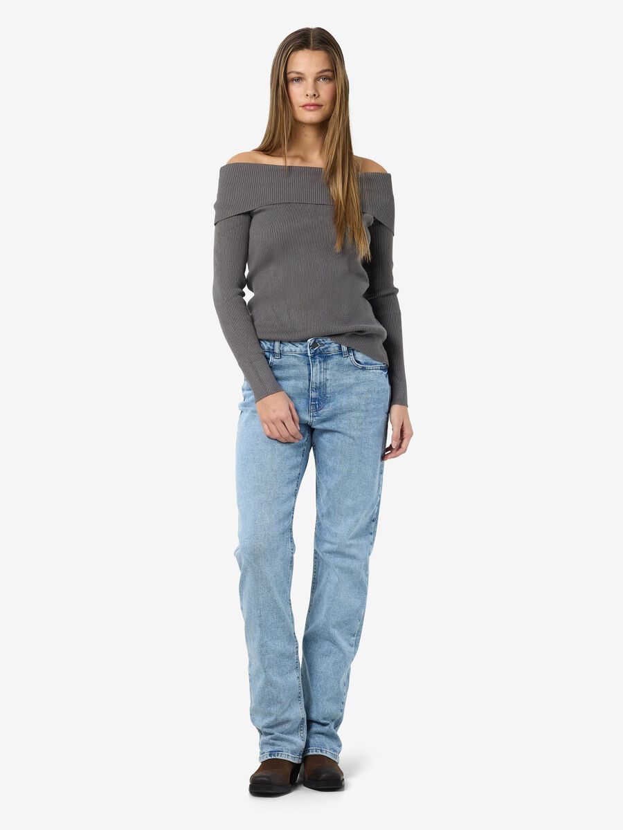 Carousel image - KNITTED OFF-SHOULDER TOP, Charcoal Gray | 4