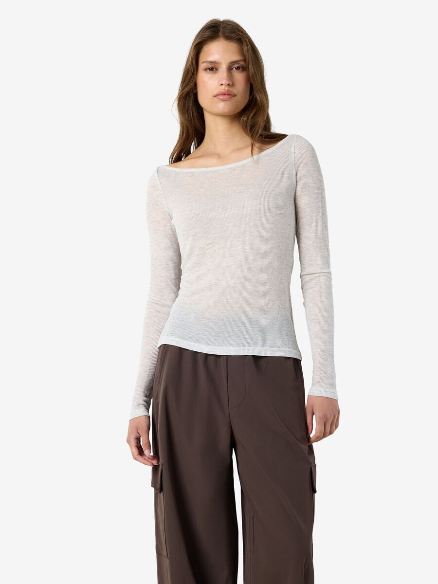 Product tile image NMNUSA BOATNECK BLOUSE, White Melange 27038235_WhiteMelange