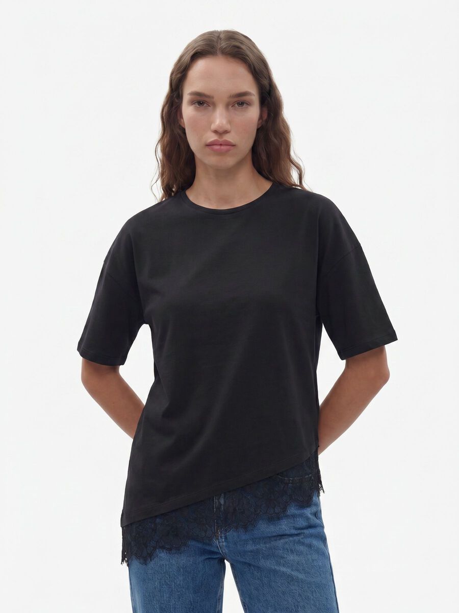 Product tile image - LACE DETAILED T-SHIRT, Black | 27038485_Black_1308812