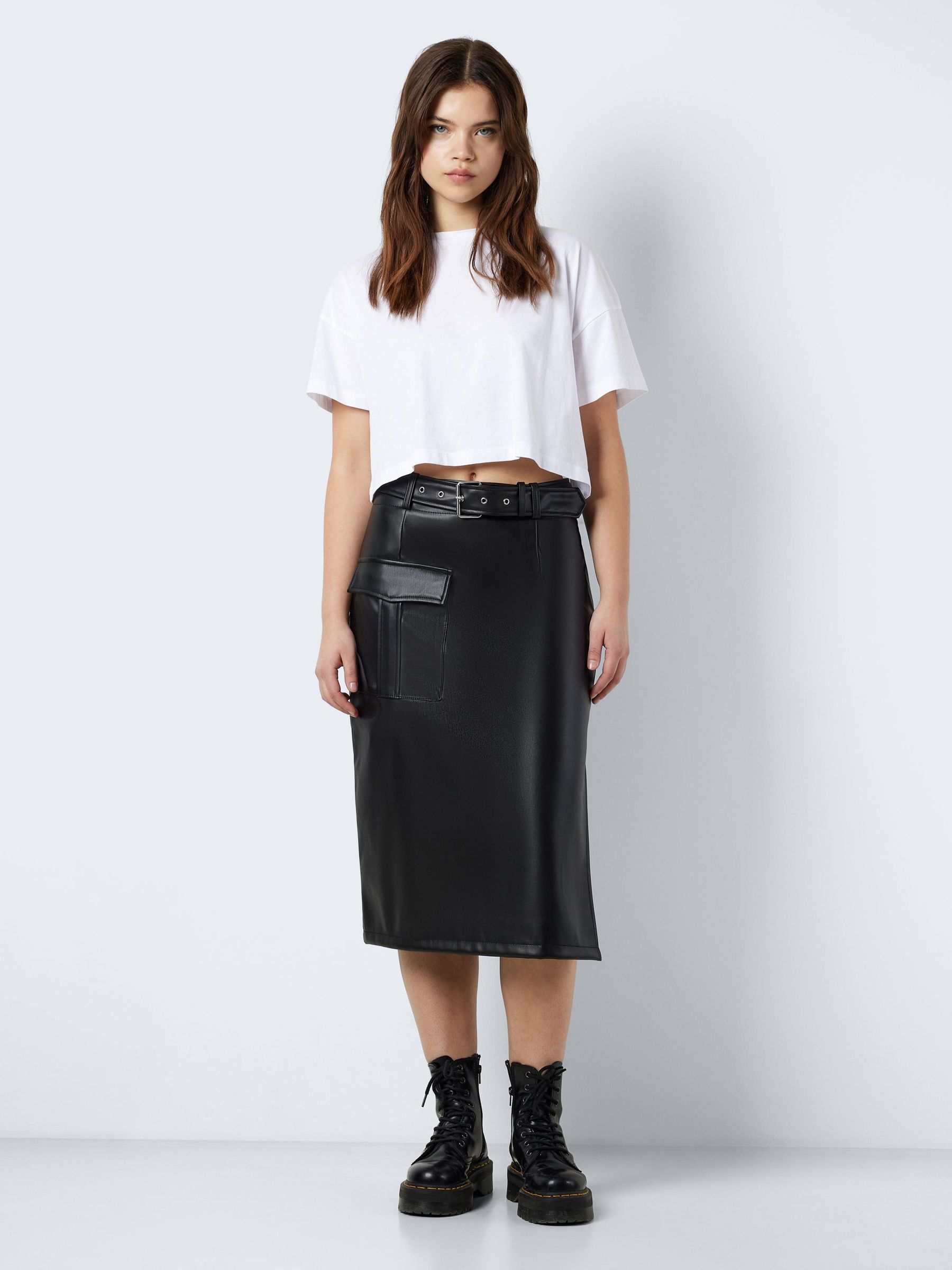 FAUX LEATHER MIDI SKIRT Black NOISY MAY