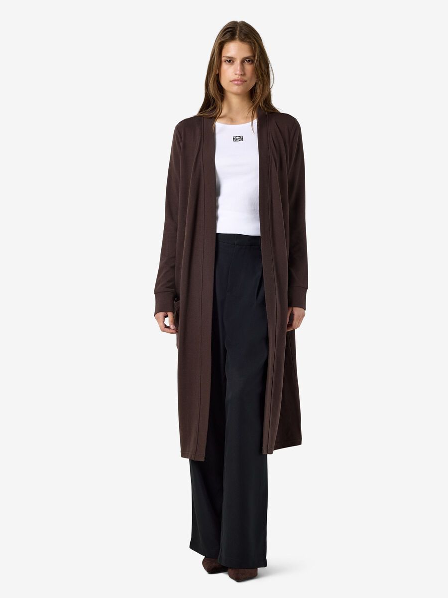 Carousel image - LONG OPEN CARDIGAN, Chocolate Brown | 4