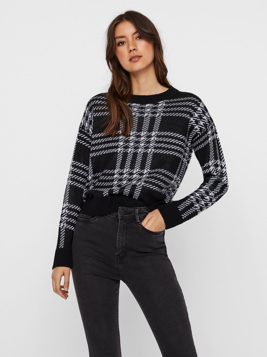 Noisy May CHEQUERED KNITTED PULLOVER, Black, highres - 27014423_Black_818134_003.jpg