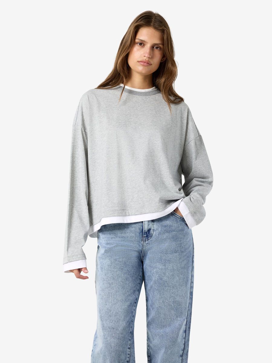 Product tile image NMEMBER DOUBLE LAYER LONG SLEEVED TOP, Light Grey Melange 27039771_LightGreyMelange_1347186