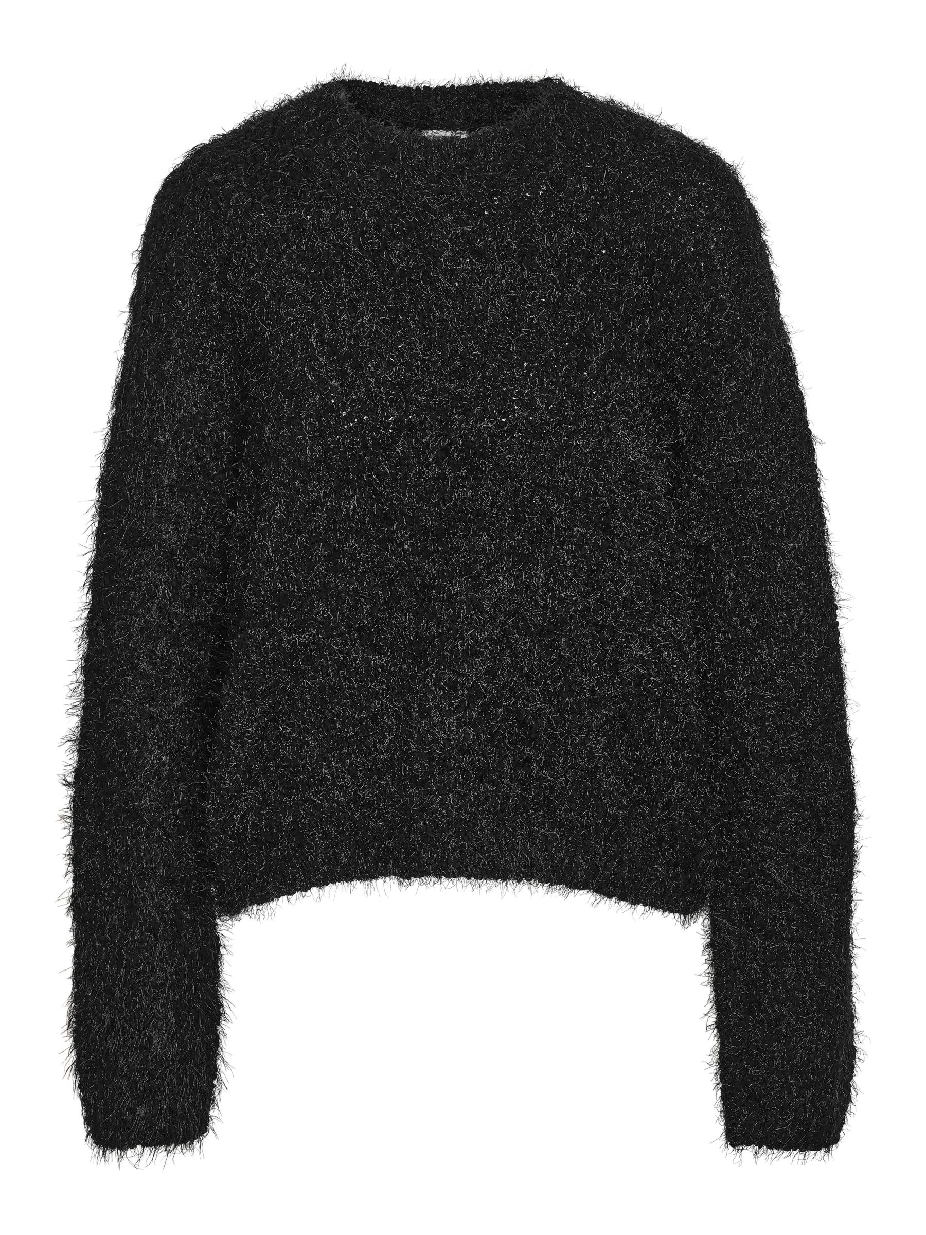 FLUFFY KNITTED PULLOVER | Black | NOISY MAY®
