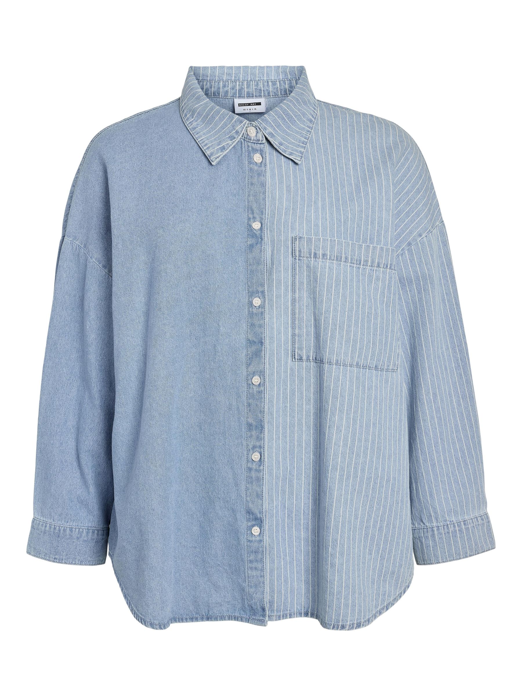 CURVE TWO-TONE DENIM SHIRT | Blue | NOISY MAY®