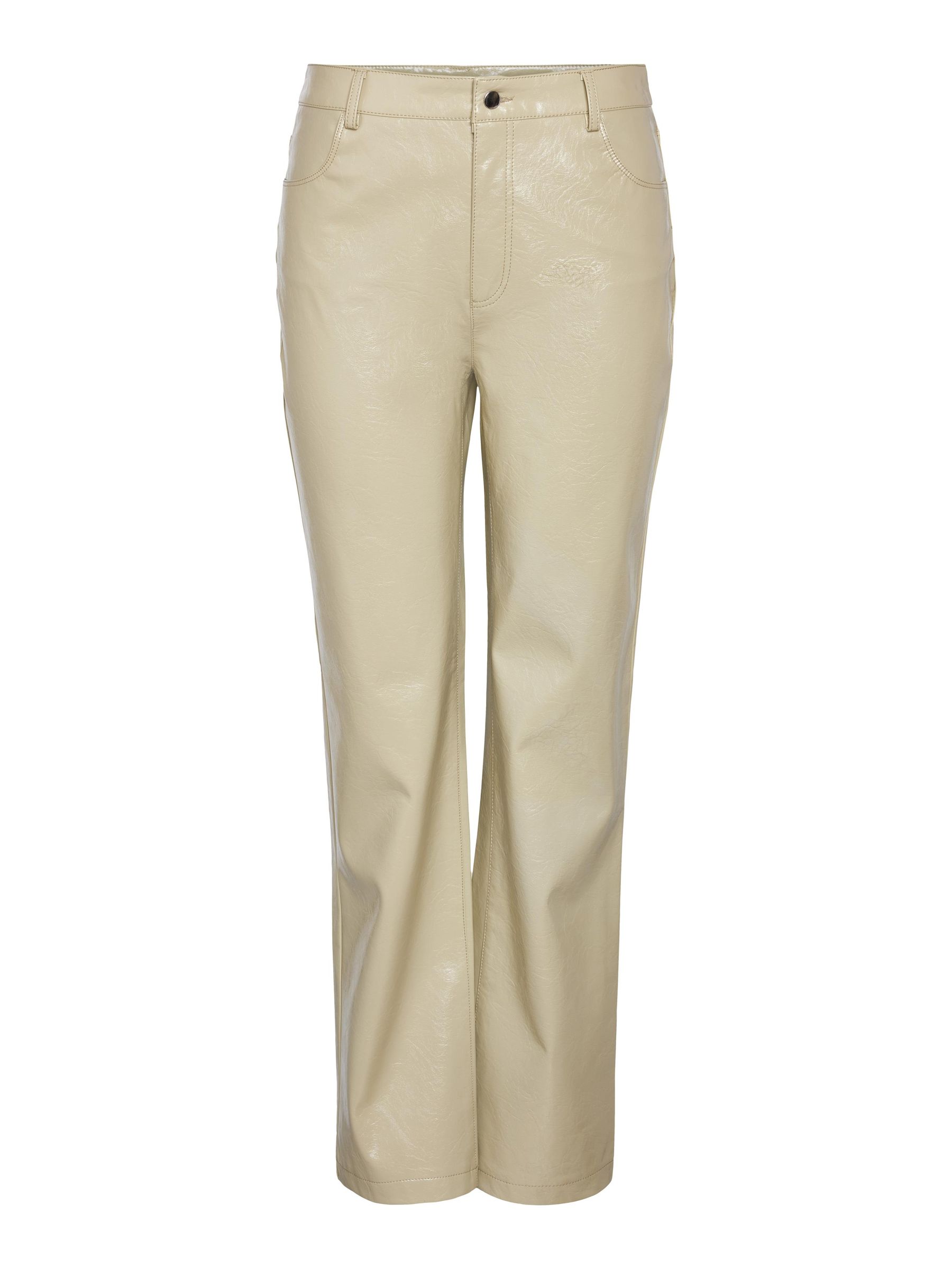 FAUX LEATHER TROUSERS | Beige | NOISY MAY®