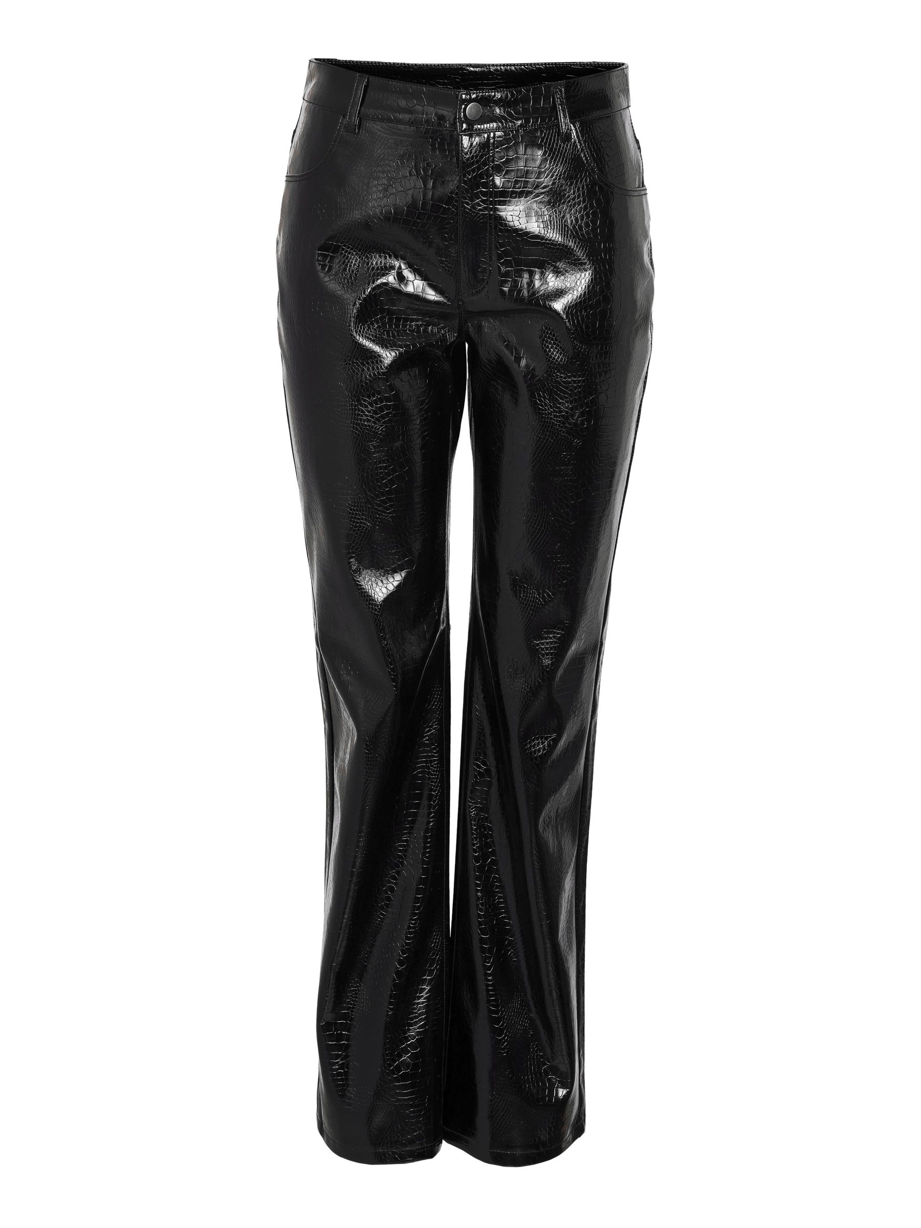 FAUX LEATHER CROC TROUSERS Black NOISY MAY